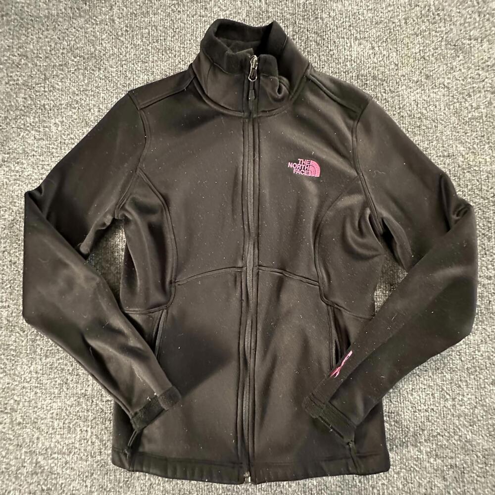 The North Face Womens Black Full Zip Fleece Jacket Pink Ribbon Logo Size S 625
